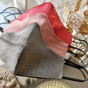 3 Pack New Linen Face Masks Melon, Green Pink